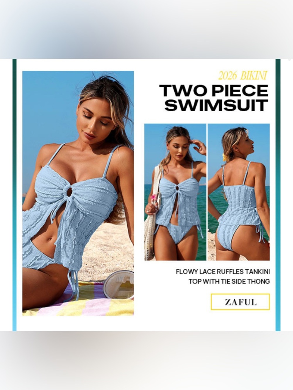 Women's 2 Piece Tankini Swimsuit High Cut Textured Bikini Set Size XL - Picture 2 of 9